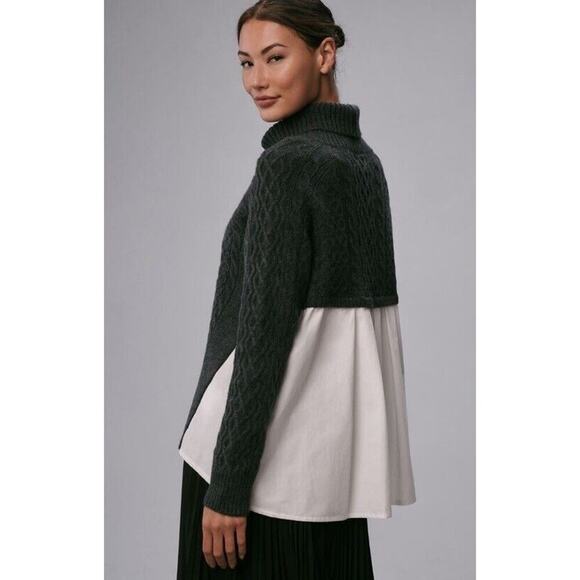 By Anthropologie Mixed Media Turtleneck Cable Sweater Size XS Cotton Women’s - Picture 2 of 7